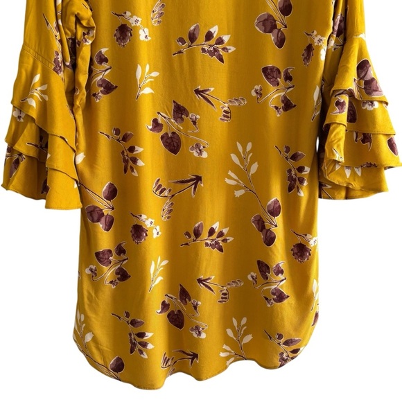 Mustard Yellow Floral Popover Blouse Tunic Ruffle Sleeves Peasant Bohemian XXL - Picture 8 of 16